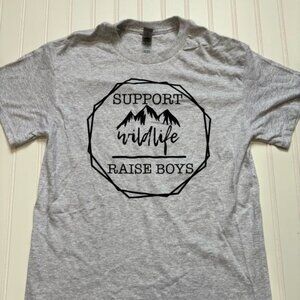 Support Wildlife, Raise Boys - Mom Grey Gildan Tee